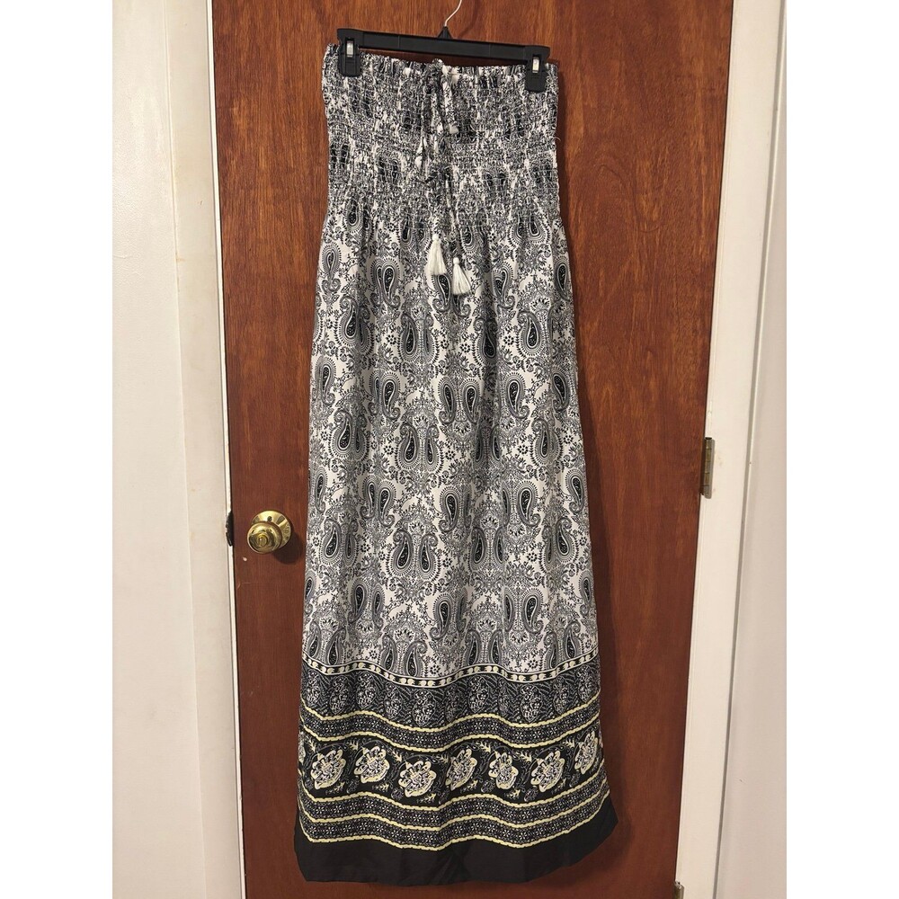 Gypsie Blu Women's Black Multi Strapless Maxi Summer Dress Tube Coverup Sz M
